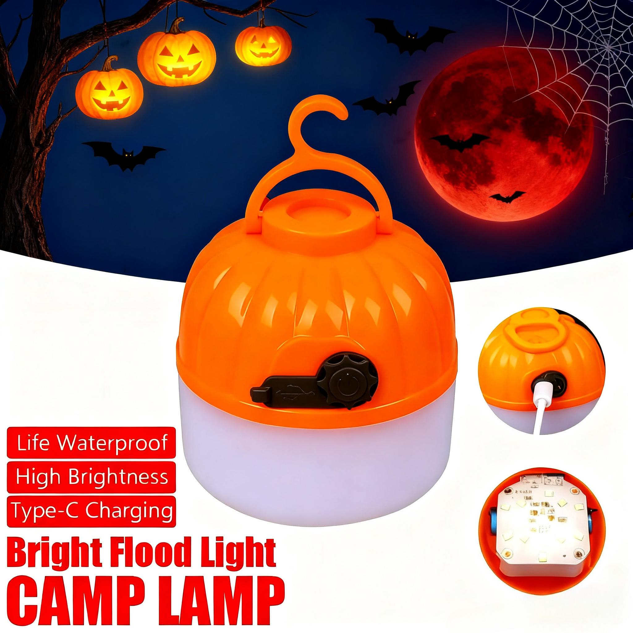 Led Flood Light - Mini Portable Halloween Pumpkin Lantern USB