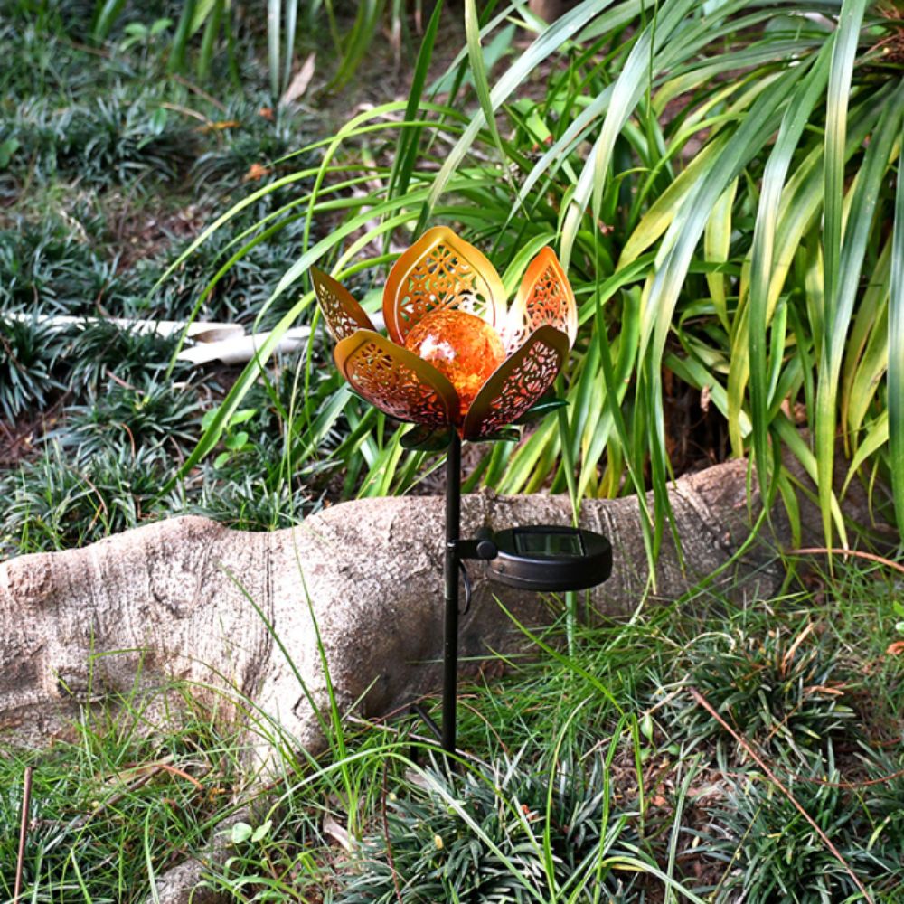 Outdoor Lighting Ground Fixtures - Lotus Shaped Solar Powered Lamp Hollow